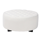 Baxton Studio Athena Modern and Contemporary Ivory Boucle Upholstered and Black Finished Wood Round Ottoman